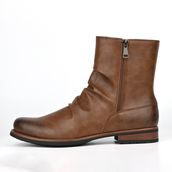 Bottes en cuir pour hommes avec fermeture éclair latérale et semelle basse - Halvor