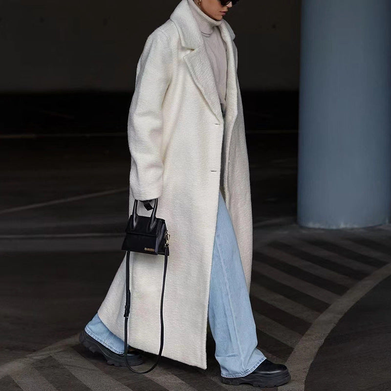 Manteau long en peluche à large revers pour femme - Sandra