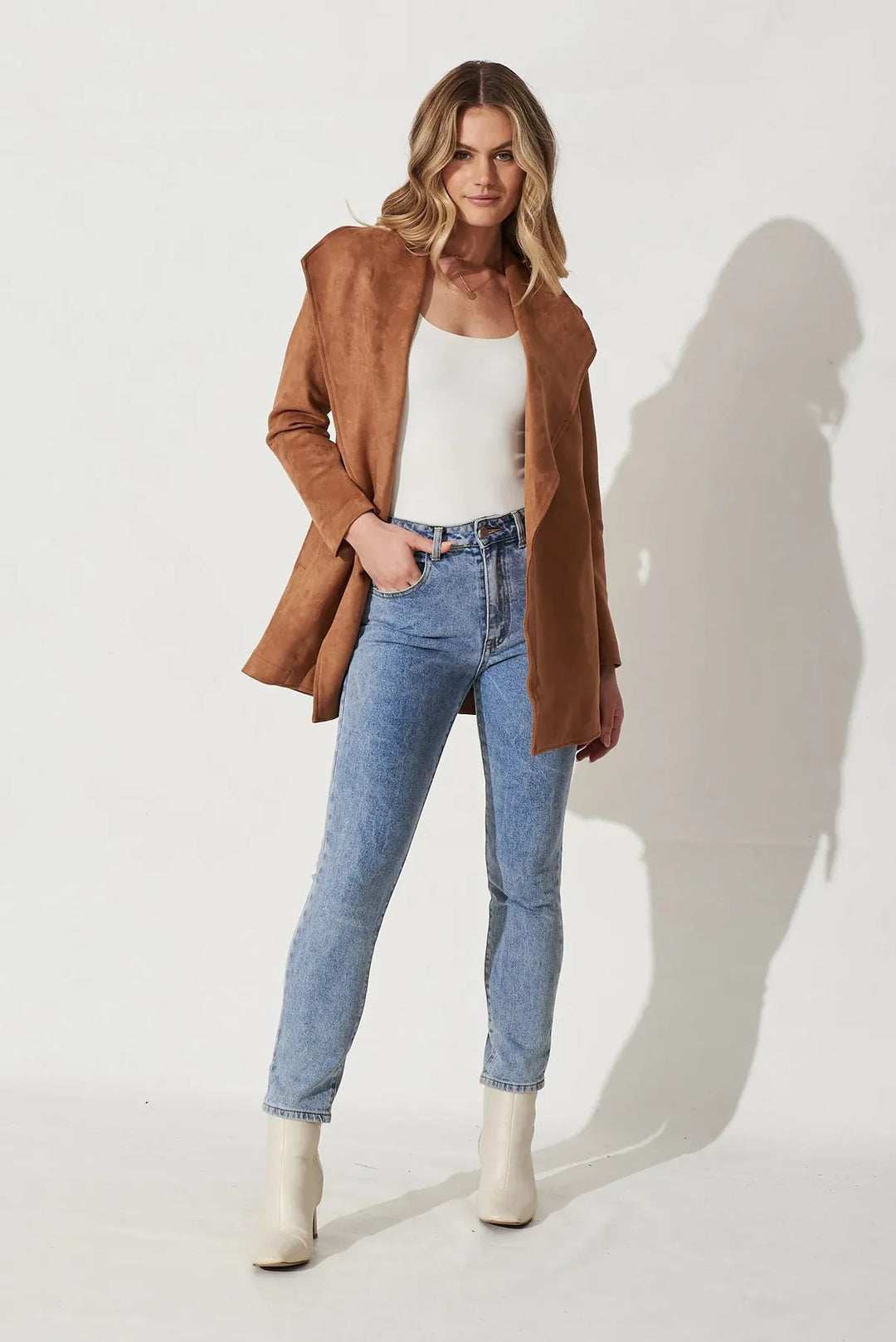 Veste en daim souple à col large - Celinne
