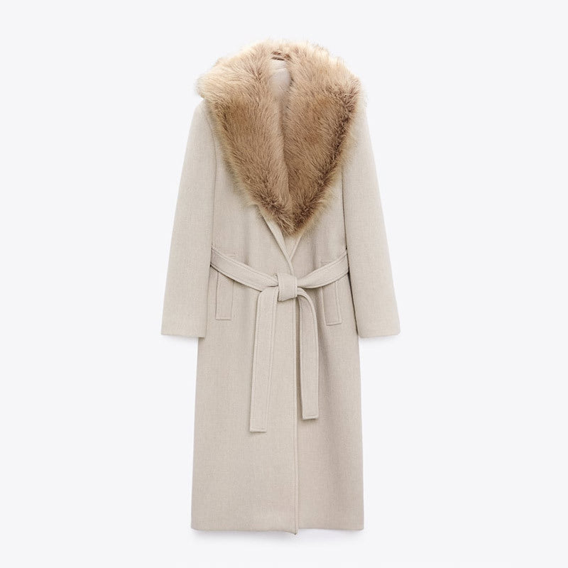 Manteau long pour femme avec col enveloppant et fermeture croisée - Eirlys