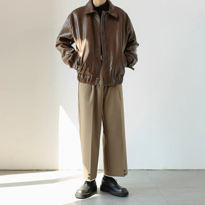 Veste courte en cuir avec fermeture éclair pour hommes - Emar