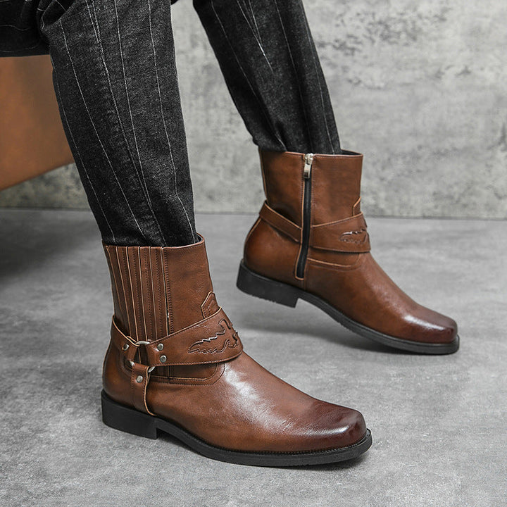 Bottes décontractées pour hommes avec fermeture éclair latérale et sangle décorative - Patrick