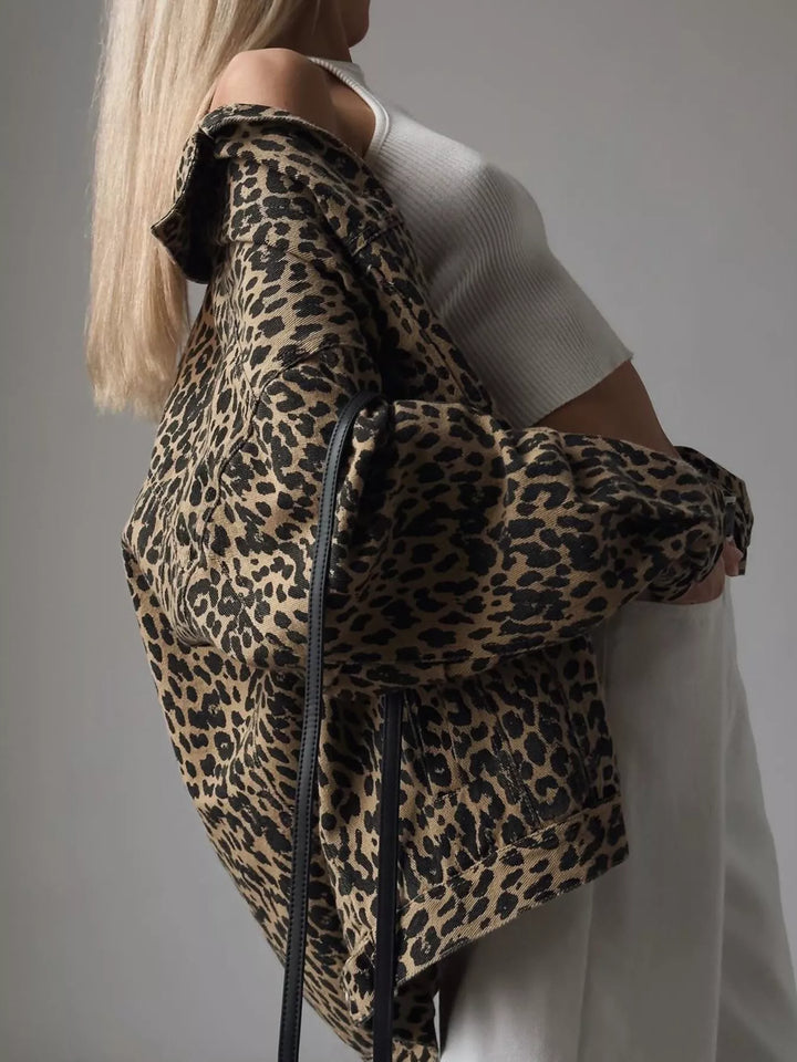 Veste en jean imprimé léopard - Elarine