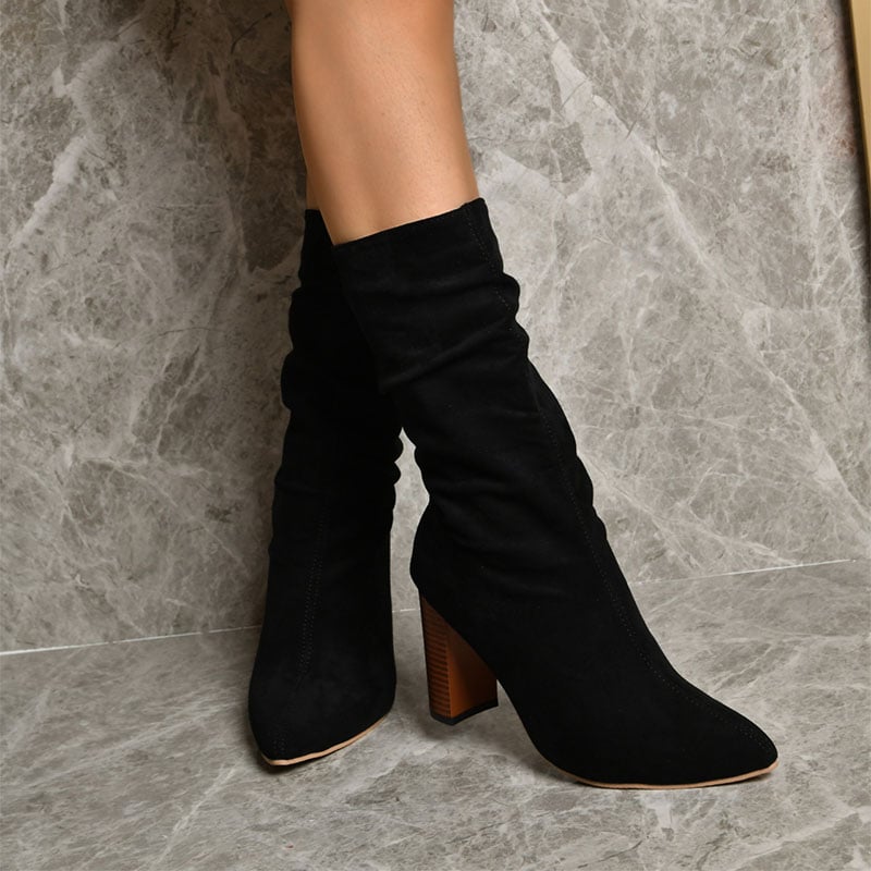 Bottes à talon haut effet daim pour femmes - Vaelinne