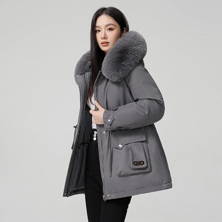 Manteau matelassé pour femme avec col en fourrure synthétique - Mirela