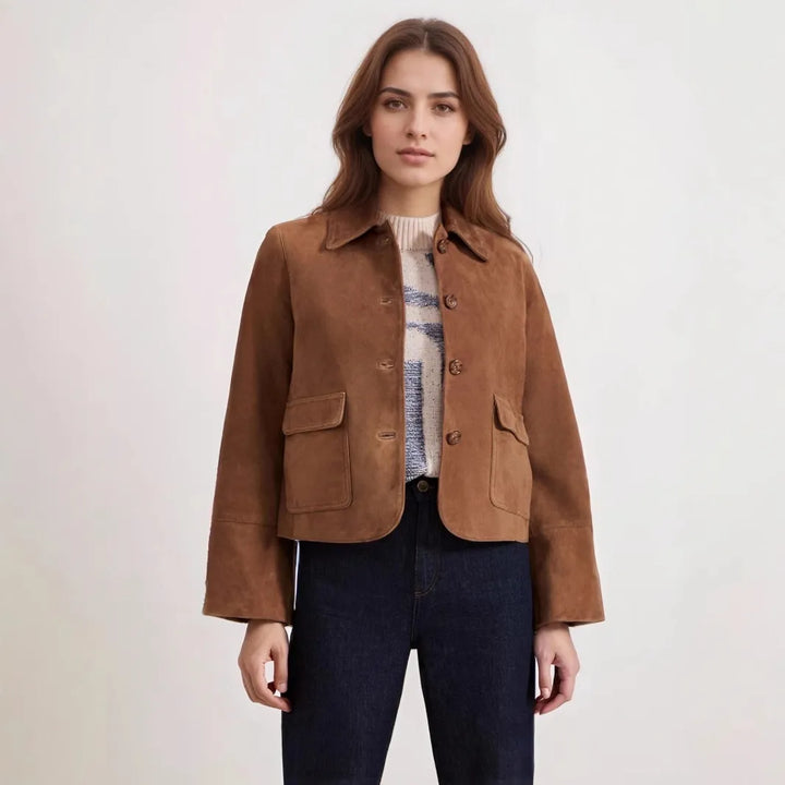Veste courte en daim avec poches avant pour femmes - Alenor