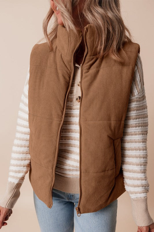 Gilet à col roulé en velours côtelé matelassé pour femme - Norayne