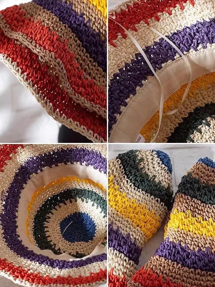 Chapeau seau coloré mode tissé à la main