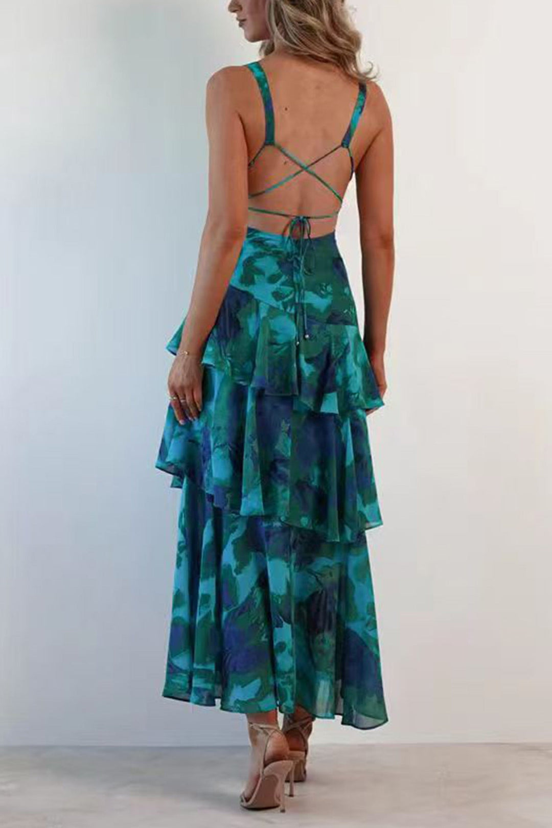 Robe longue à imprimé floral et volants pour femmes - Camila