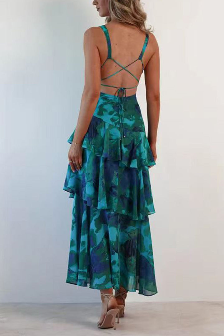 Robe longue à imprimé floral et volants pour femmes - Camila