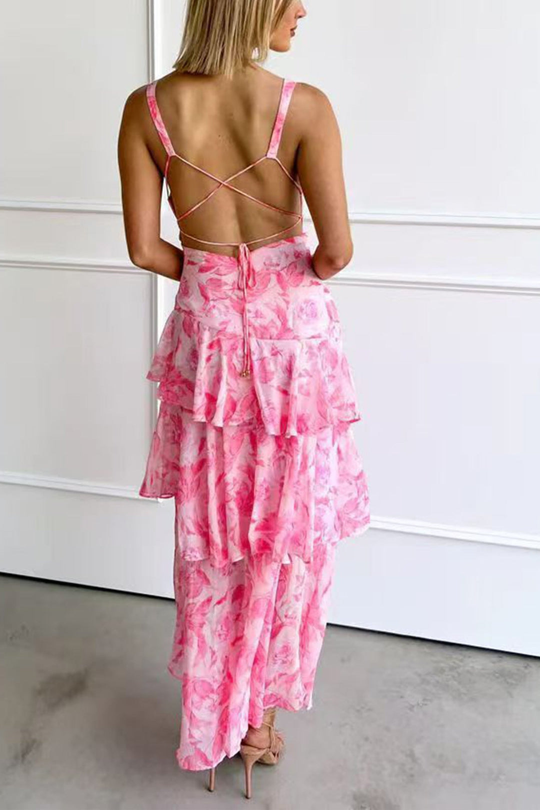 Robe longue à imprimé floral et volants pour femmes - Camila