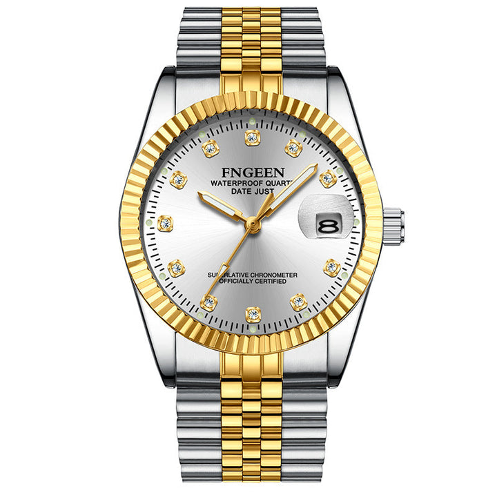 Montre pour homme en acier inoxydable avec lunette cannelée