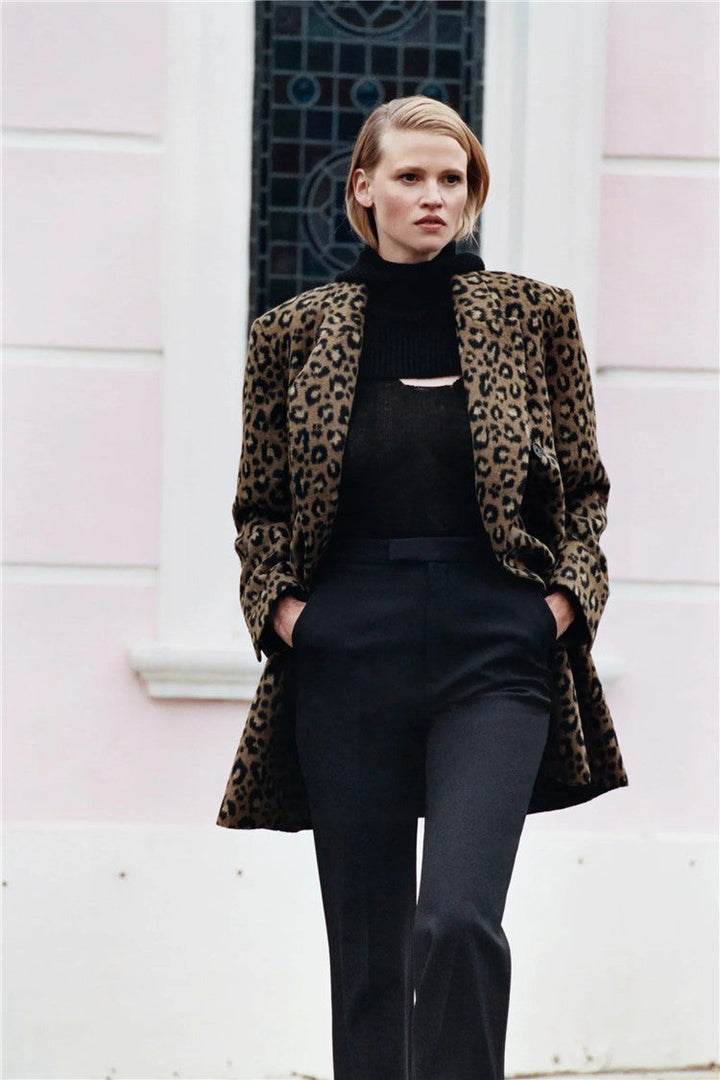Manteau léopard coupe droite à revers pour femme - Frida