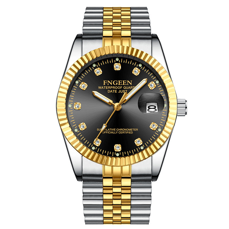 Montre pour homme en acier inoxydable avec lunette cannelée