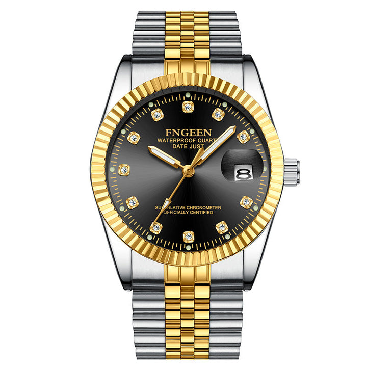 Montre pour homme en acier inoxydable avec lunette cannelée