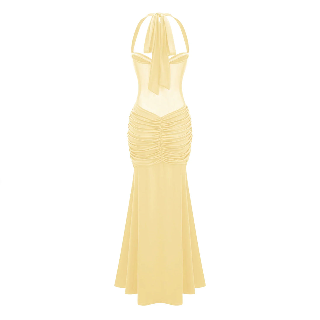 Élégante robe longue pour femme avec encolure dos nu et drapé - Elira