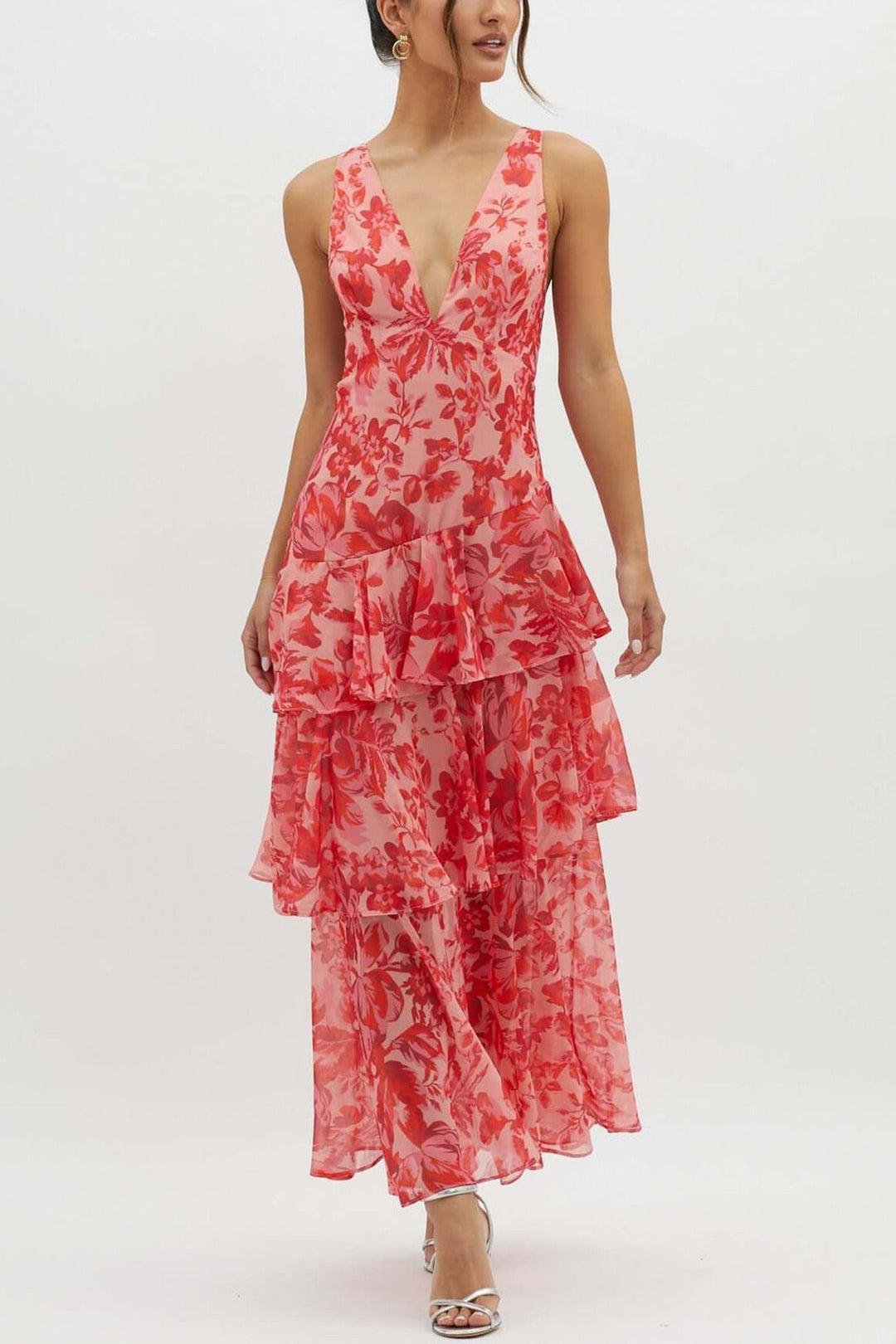 Robe longue à imprimé floral et volants pour femmes - Camila