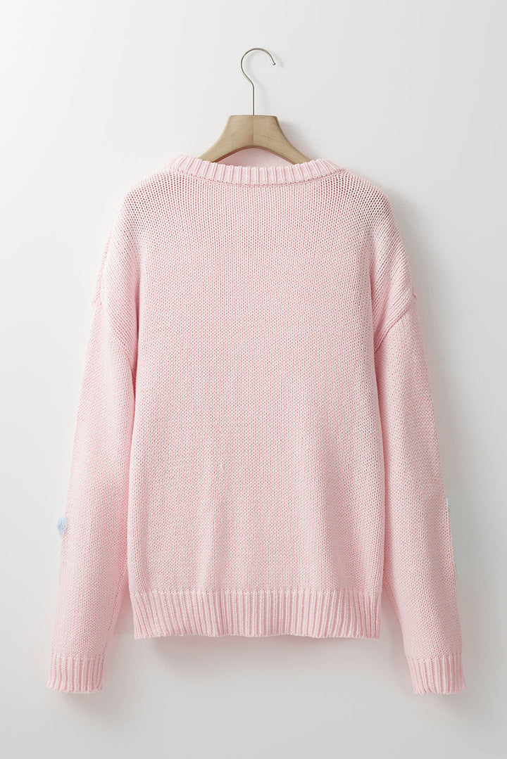 Colette - Pull Brodé Floral avec Pétales et Fils Roses