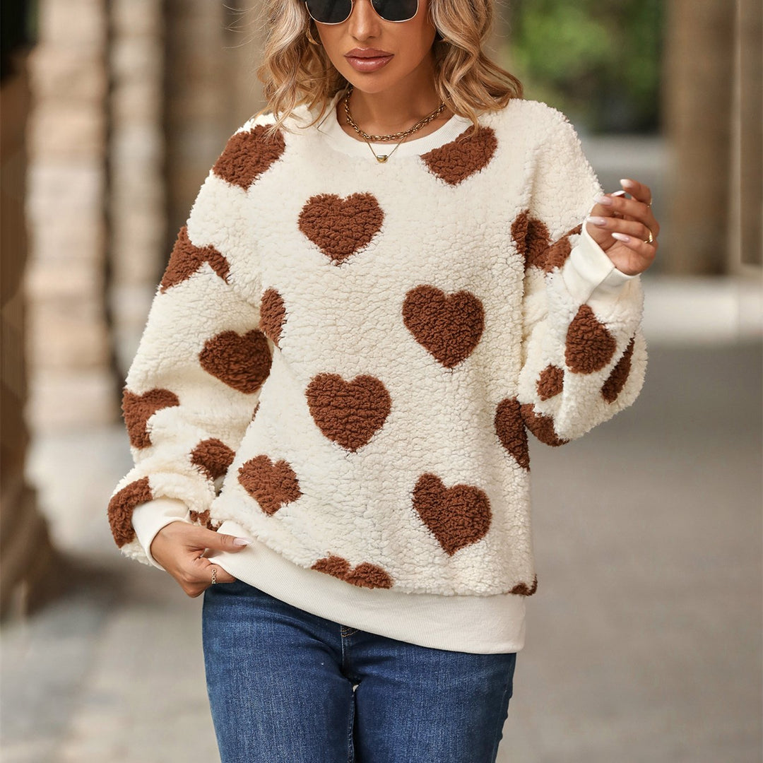 Pull pour femmes avec motif en forme de cœur et finition en polaire - Ilse