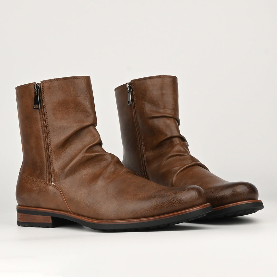 Bottes en cuir pour hommes avec fermeture éclair latérale et semelle basse - Halvor
