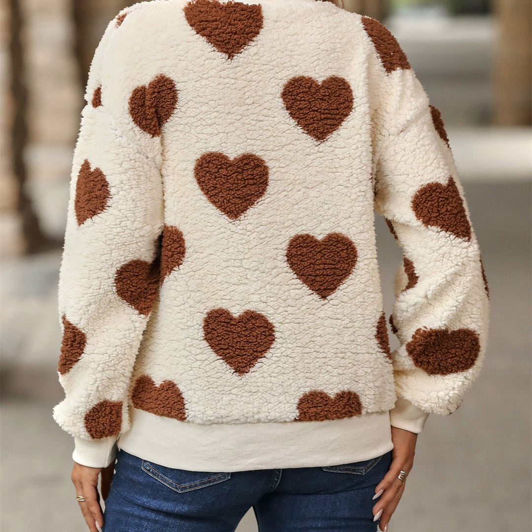 Pull pour femmes avec motif en forme de cœur et finition en polaire - Ilse