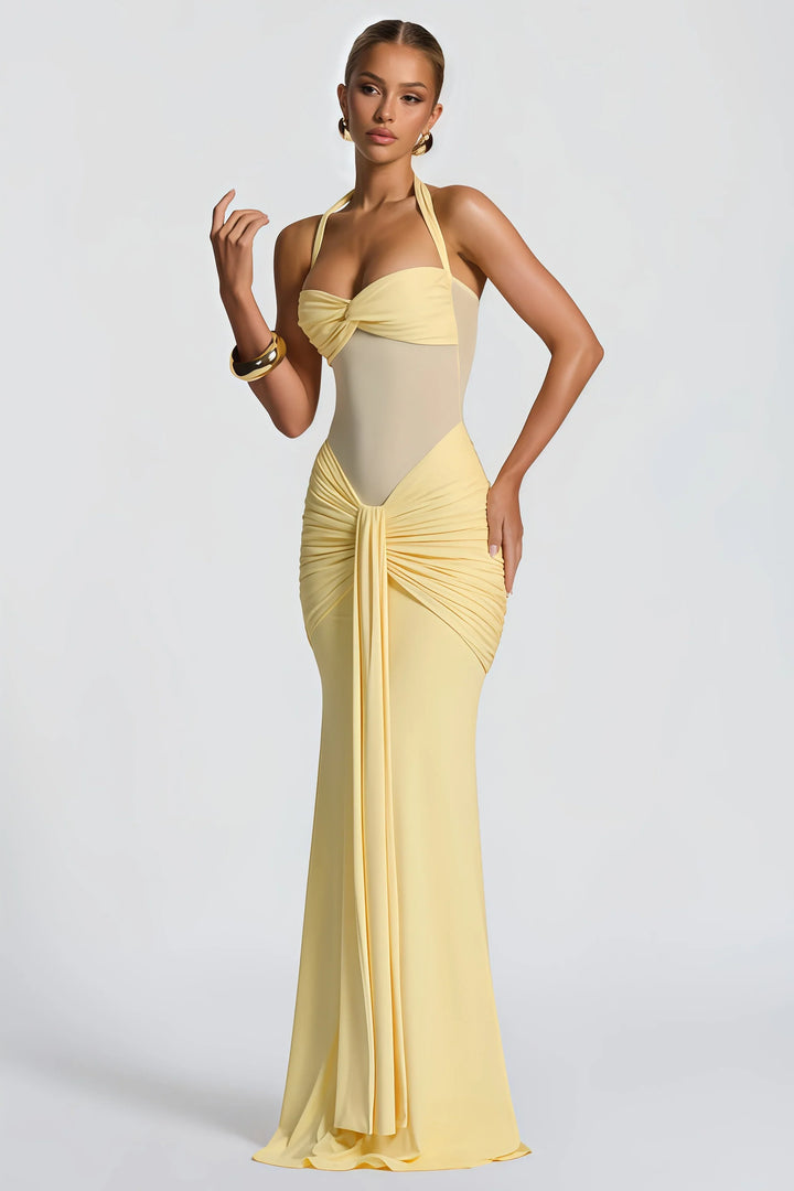 Élégante robe longue pour femme avec encolure dos nu et drapé - Elira