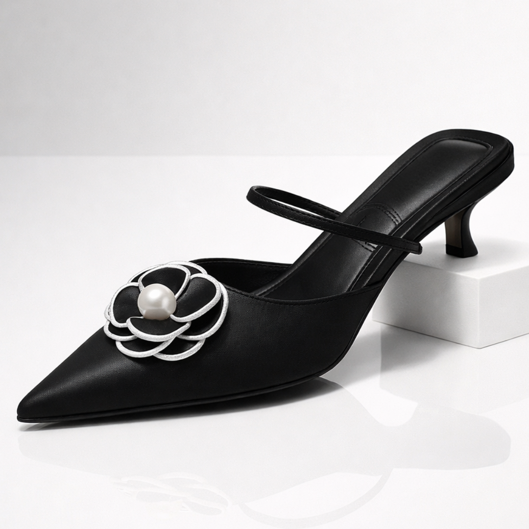 Escarpin à talon bas pour femme avec fleur appliquée - Vivienne