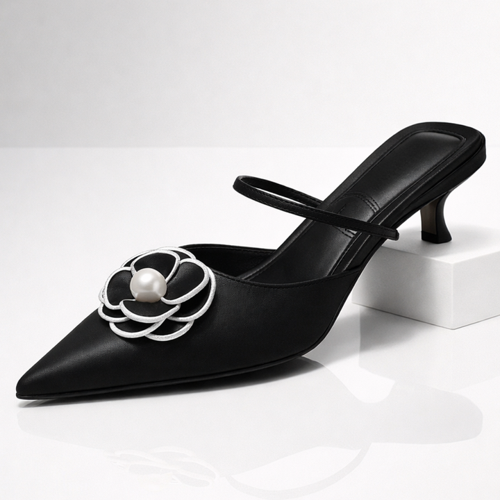 Escarpin à talon bas pour femme avec fleur appliquée - Vivienne