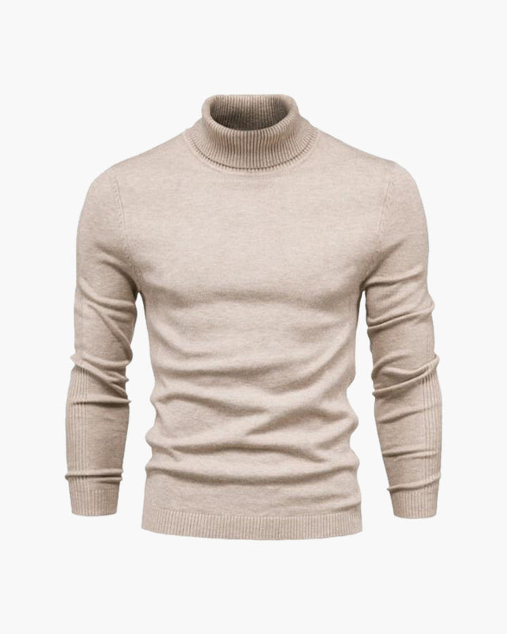 Pull homme à col roulé, maille unie, manches longues - Aldren