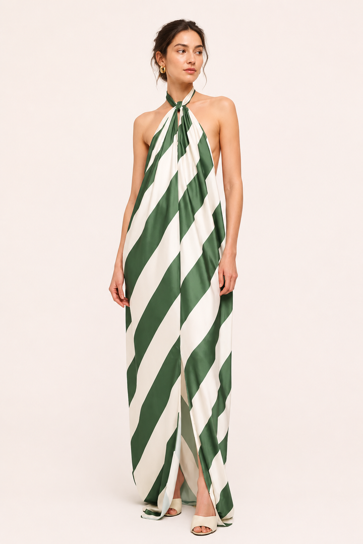 Robe longue dos nu à imprimé rayé pour femme - Luciana