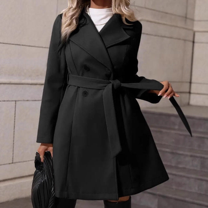 Manteau ajusté en laine pour femme avec laçage élégant sur le devant - Rayna