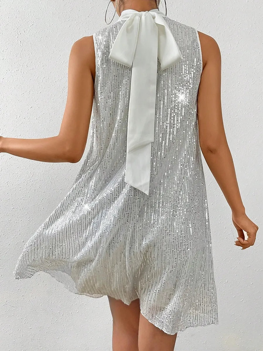 Robe femme à paillettes et col montant - Lareine