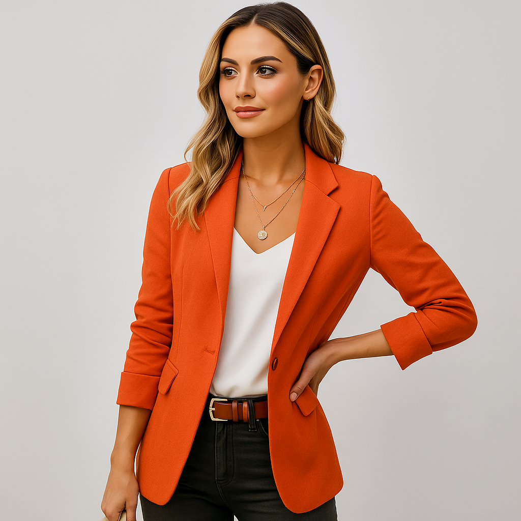 Blazer femme ajusté un bouton revers classique élégant – Berenice