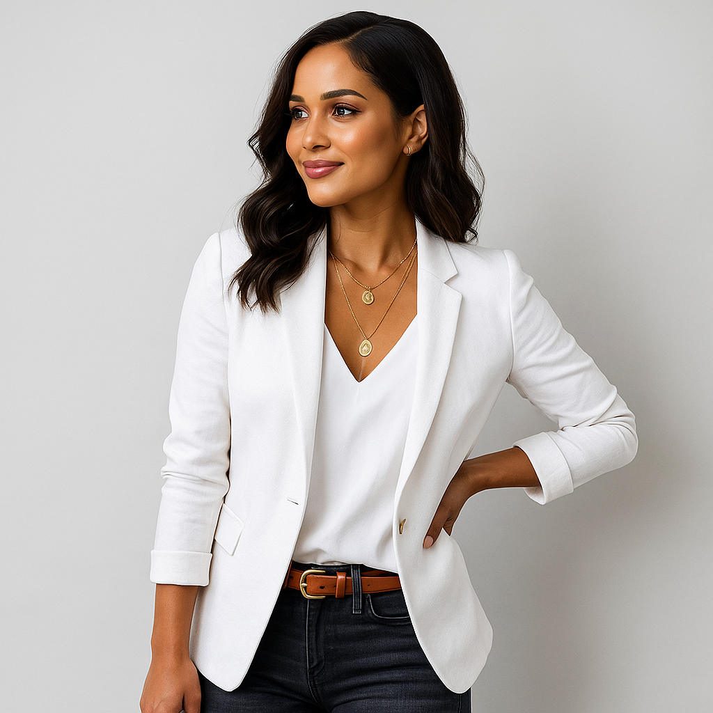 Blazer femme ajusté un bouton revers classique élégant – Berenice