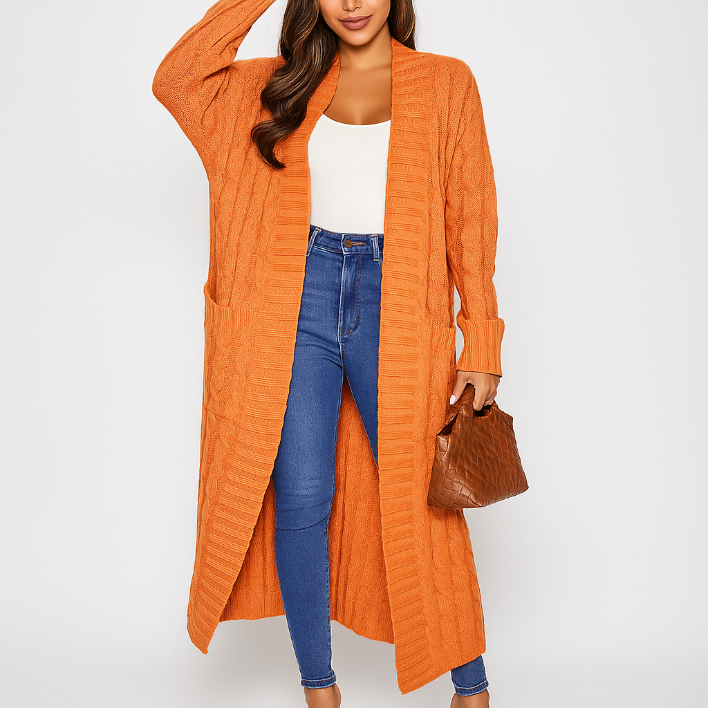 Cardigan long et ouvert pour femmes avec motif tressé - Tammy