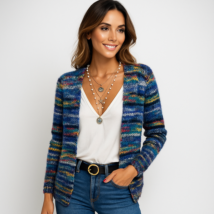 Cardigan multicolore en maille douce pour femme - Jadai