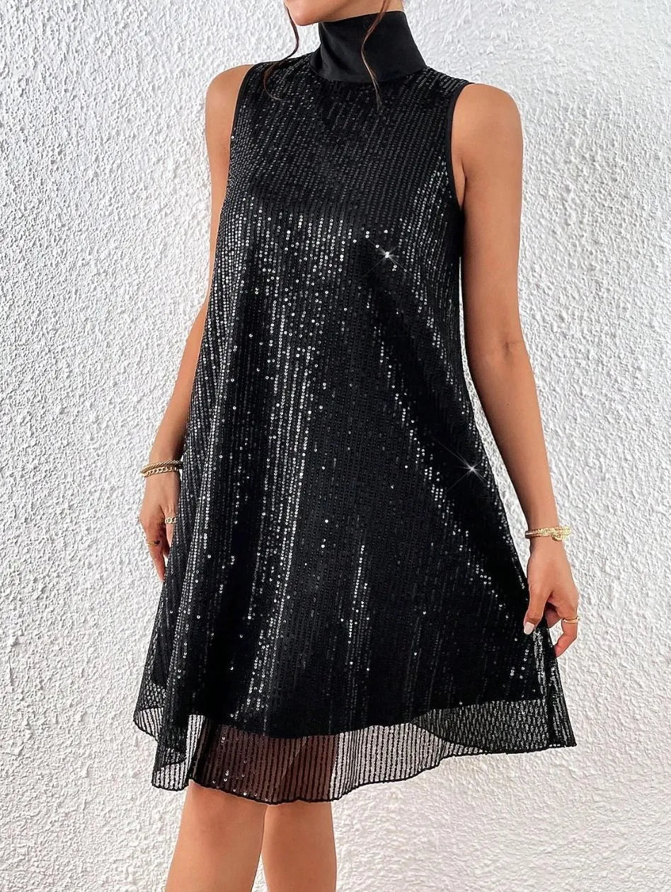 Robe femme à paillettes et col montant - Lareine