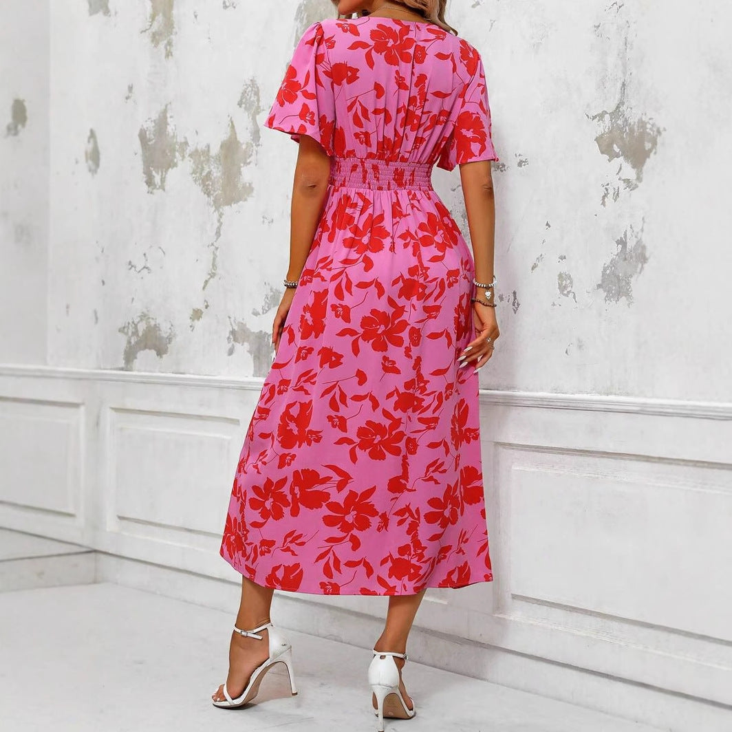 Robe midi à imprimé floral avec fente sur le devant pour femmes - Amalia