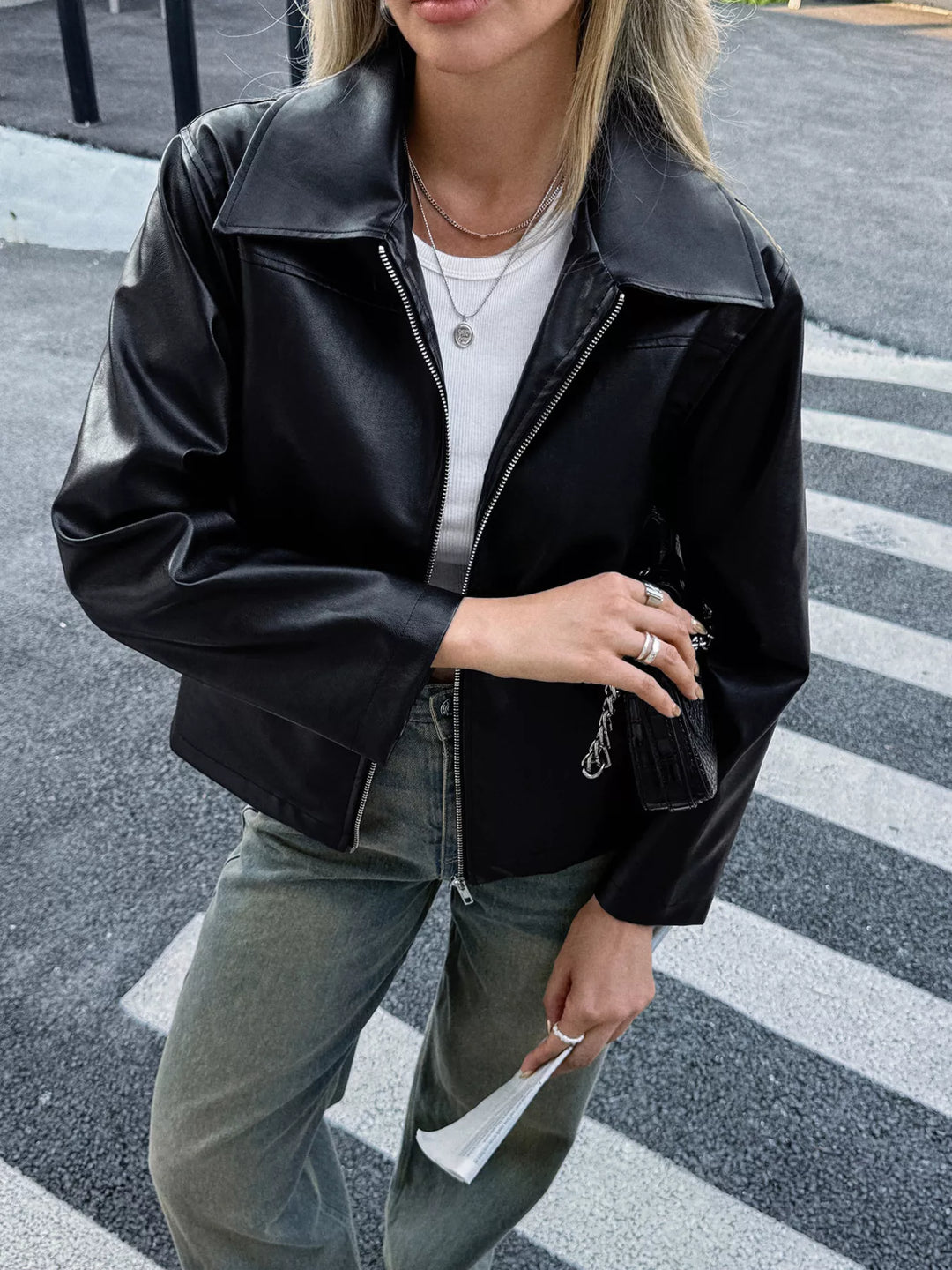 Veste effet cuir pour femme avec fermeture éclair sur le devant - Kendra