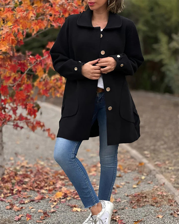 Manteau de laine à col polo pour femme avec laçage discret - Melissa