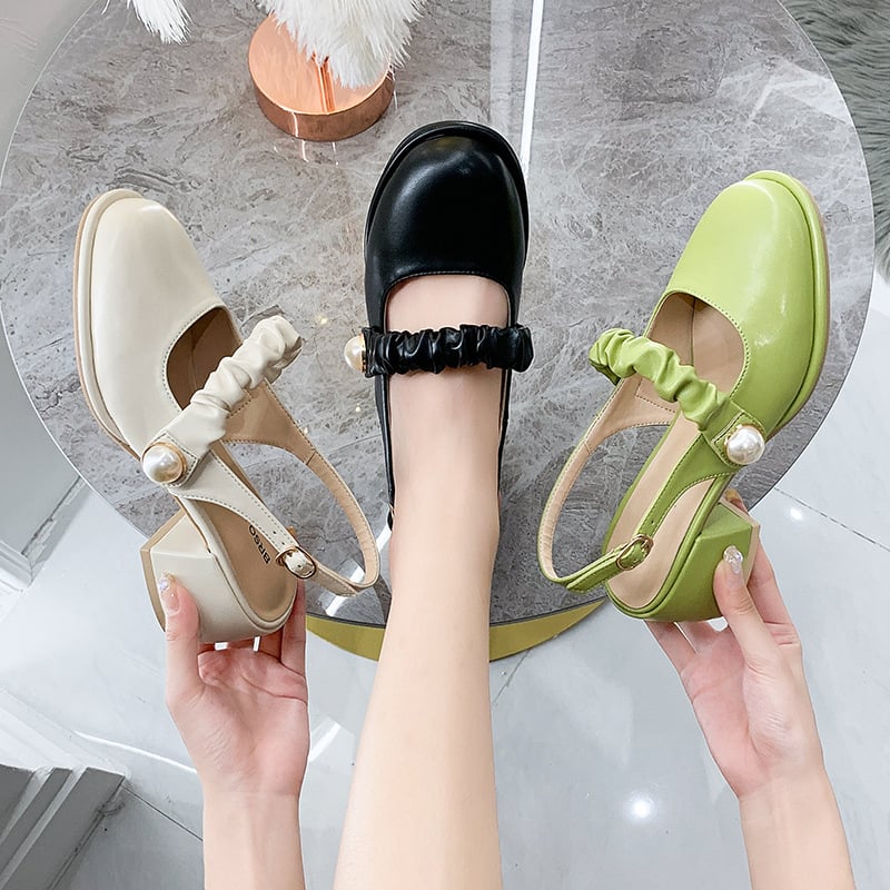 Sandales à talons larges pour femmes, ornées de perles - Perla