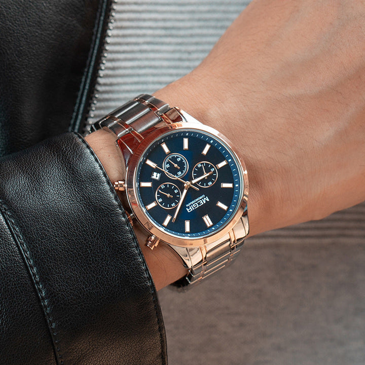 Montre de sport en acier inoxydable pour hommes, chronographe