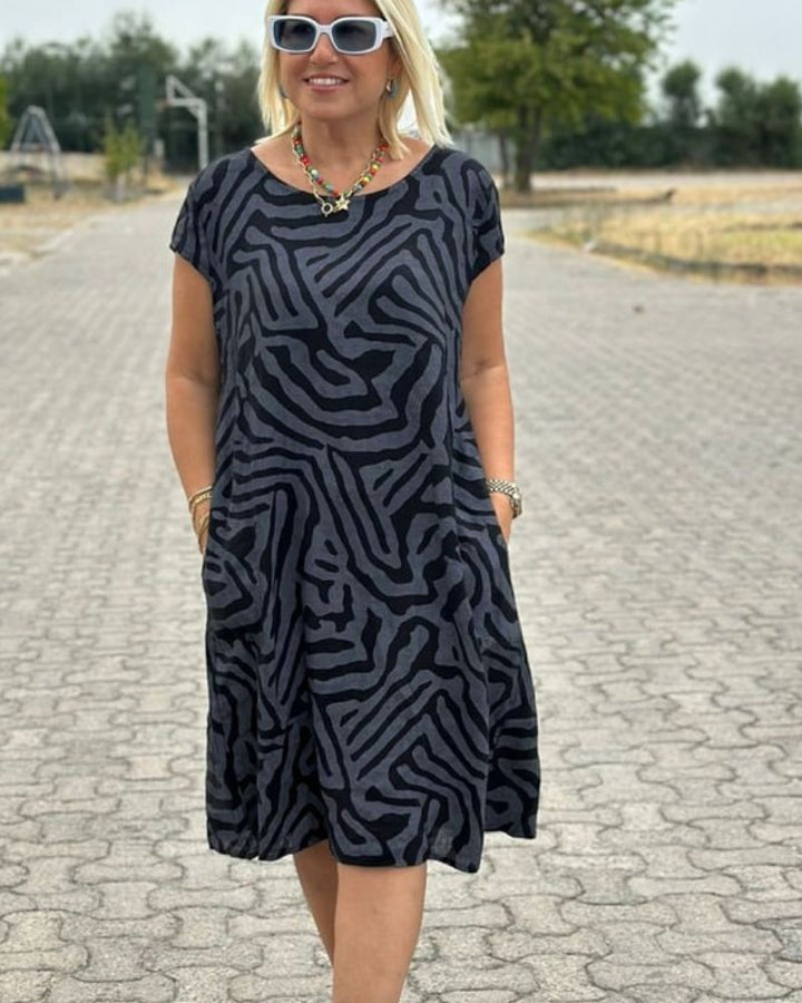 Robe d'été imprimée à col rond pour femme - Nelia
