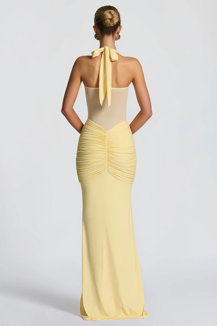 Élégante robe longue pour femme avec encolure dos nu et drapé - Elira