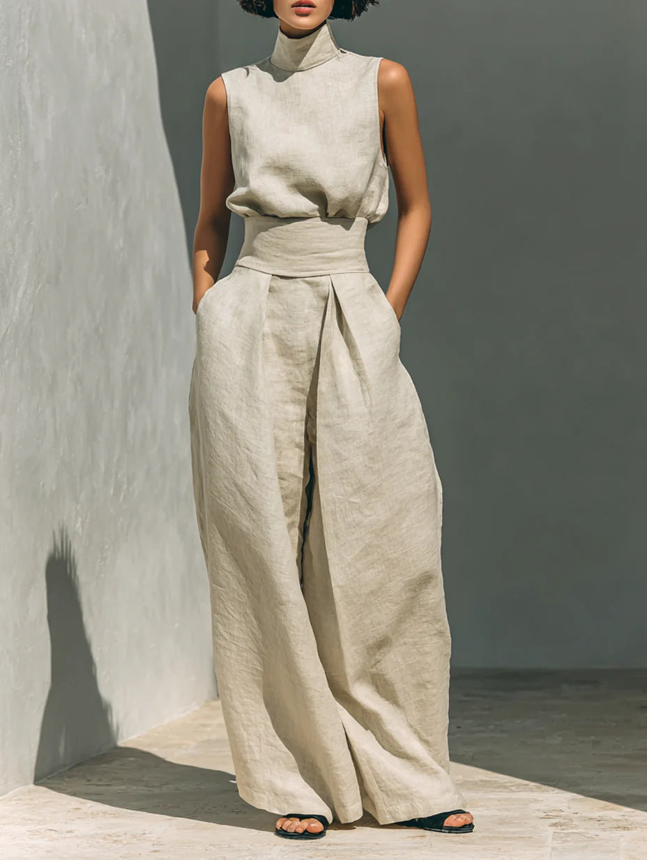 Ensemble femme avec haut sans manches et pantalon large taille haute - Nitche