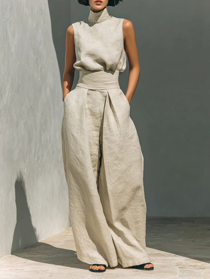 Ensemble femme avec haut sans manches et pantalon large taille haute - Nitche