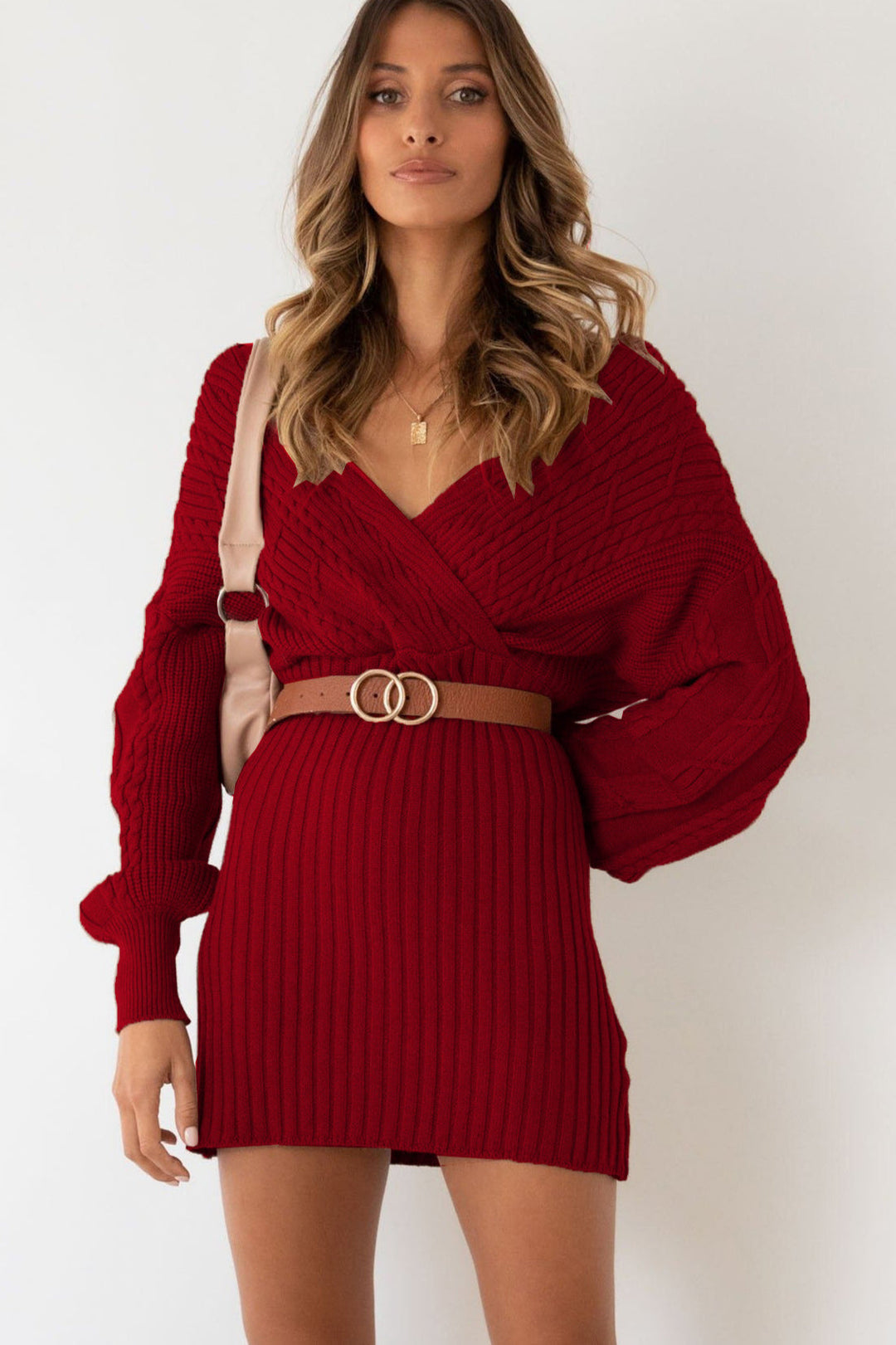 Robe en maille à encolure croisée pour femme - Ragnheidr