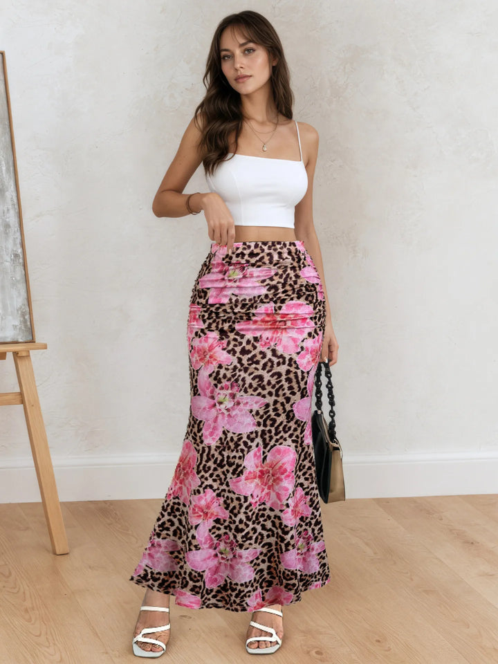 Jupe longue à imprimé floral et animalier pour femme - Elira