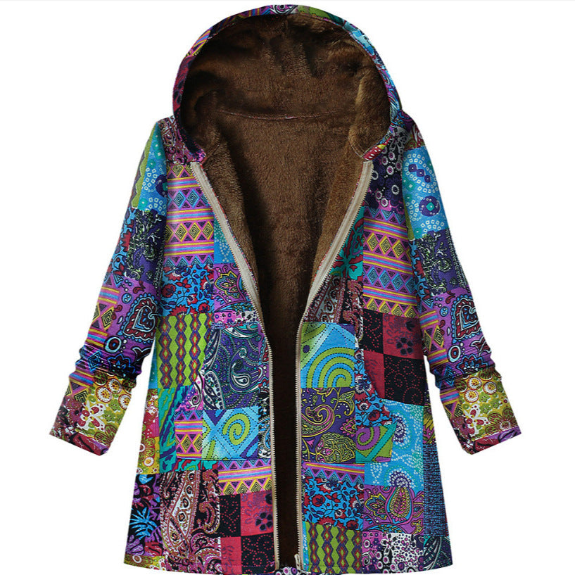 Manteau à capuche pour femme avec imprimé thermique rétro - Luny