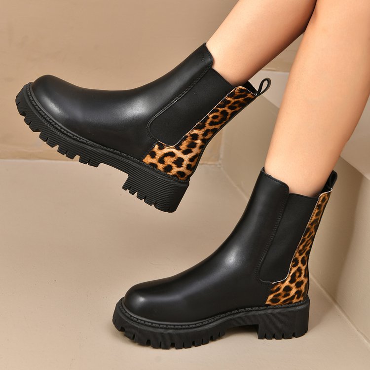 Bottes mi-mollets pour femmes à semelles épaisses et effet combiné - Elvira
